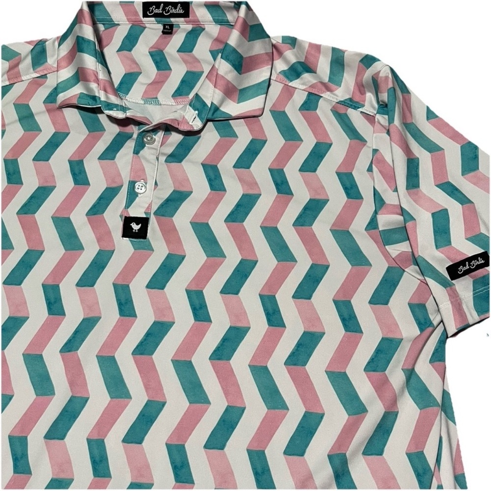 Bad Birdie Pink and Teal Chevron Polo Shirt